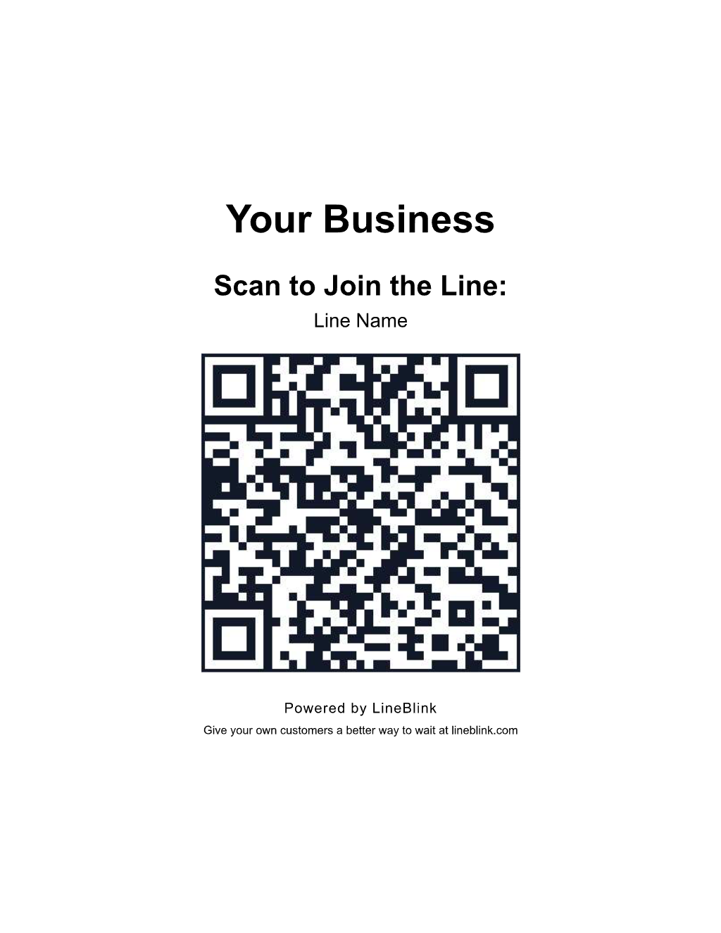 Example printed LineBlink sign for Your Business, with a QR code to join the line